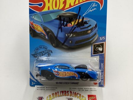 Hot Wheels 10 Pro Stock Camaro Blue #250 Autographed Alex Laughlin Cracked Blister Both Sides with protector For Cheap