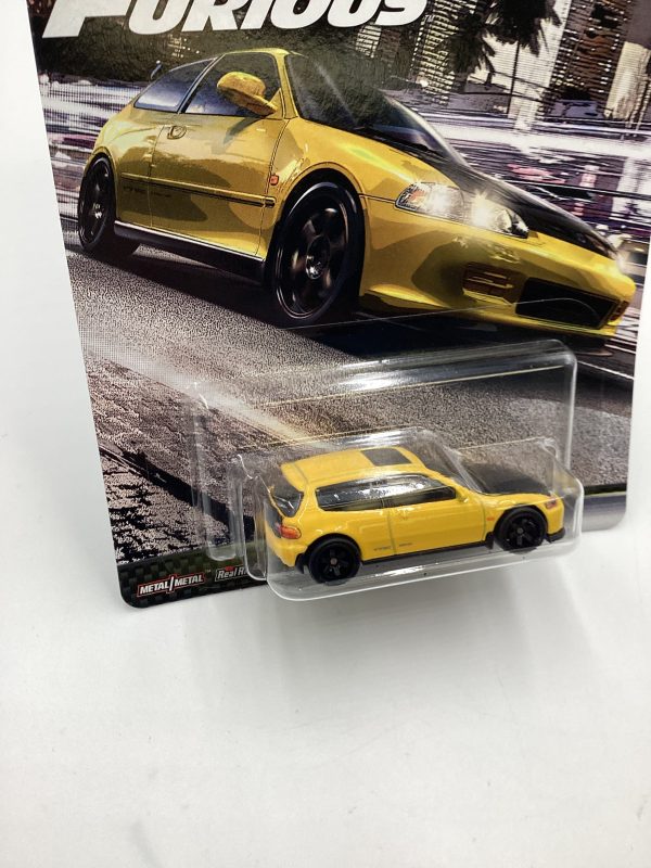 Hot Wheels Premium  Fast & Furious Fast Tuners #4 Honda Civic EG Yellow W Protector Online Hot Sale