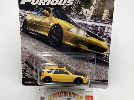 Hot Wheels Premium  Fast & Furious Fast Tuners #4 Honda Civic EG Yellow W Protector Online Hot Sale