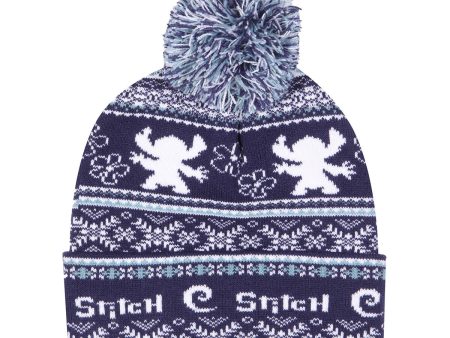 Hat Stitch Fair Isle Pom Beanie Navy Blue Sale