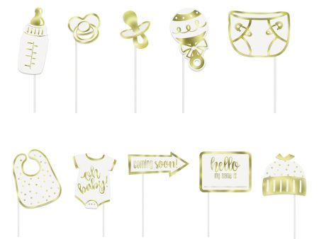 Gold Baby Shower Photo Booth Props, 10pc - Foil Stamped Online