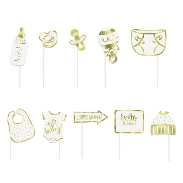 Gold Baby Shower Photo Booth Props, 10pc - Foil Stamped Online