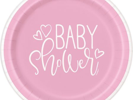 Pink Hearts Baby Shower Round 9  Dinner Plates, 8ct on Sale