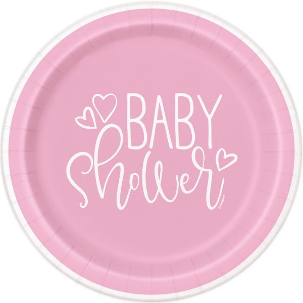 Pink Hearts Baby Shower Round 9  Dinner Plates, 8ct on Sale