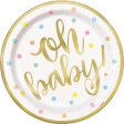 Oh Baby  Gold Baby Shower Round 9  Dinner Plates, 8ct - Foil Board Online now