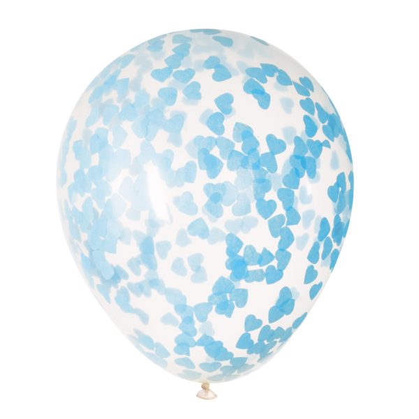 Clear Latex Balloons with Blue Heart Confetti 16 , 5ct - Pre-Filled Online