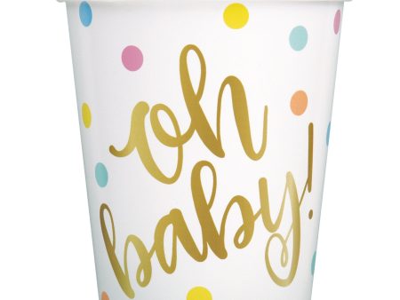 Oh Baby  Gold Baby Shower 9oz Paper Cups, 8ct For Cheap