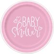 Pink Hearts Baby Shower Round 7  Dessert Plates, 8ct For Sale