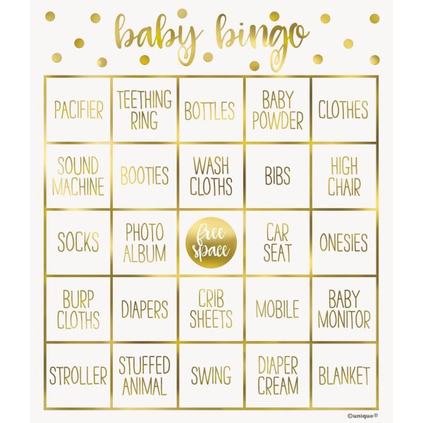 Gold Baby Shower Bingo Kit for 8 - Foil Stamped Online