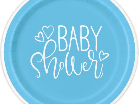 Blue Hearts Baby Shower Round 9  Dinner Plates, 8ct Discount