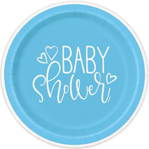 Blue Hearts Baby Shower Round 9  Dinner Plates, 8ct Discount