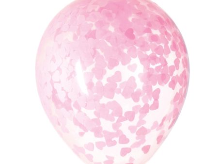 Clear Latex Balloons with Pink Heart Confetti 16 , 5ct - Pre-Filled Discount