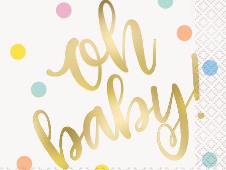 Oh Baby  Gold Baby Shower Beverage Napkins, 16ct - Foil Stamped on Sale